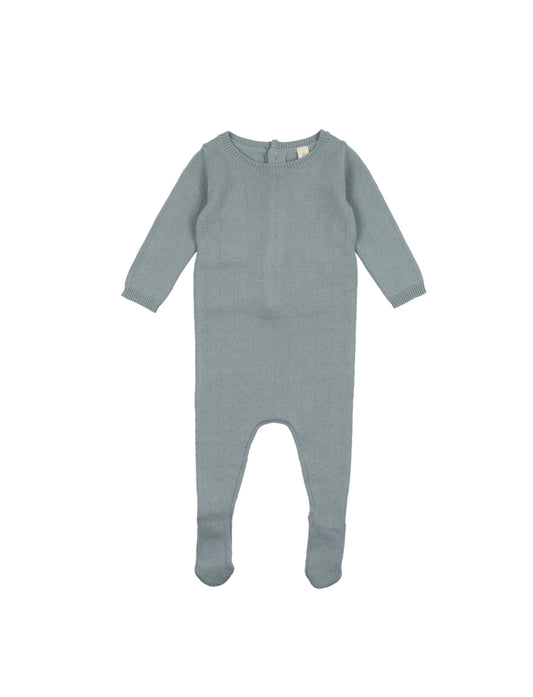 Blue Dotted Knit Footie