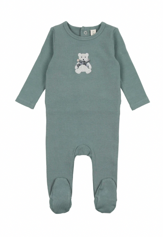 Blue Bear Embroidered Footie